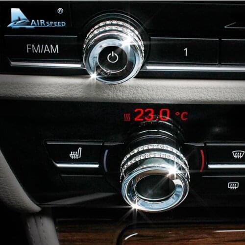 Airspeed Diamond Car Air Conditioner Knobs Covers AC Knob Cap Ring for BMW F01 5GT F07 M5 M6 F15 F16 F25 F26 F20 F30 Car Styling