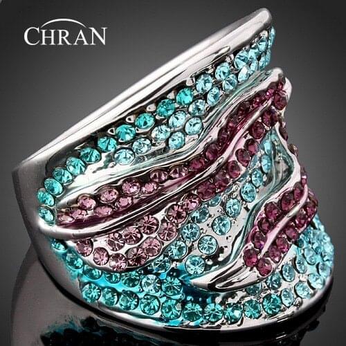 Chran Brand Jewelry Finger Rings Fashion Animal Designs Rhodium Plated Blue Crystal Band Rings for Women