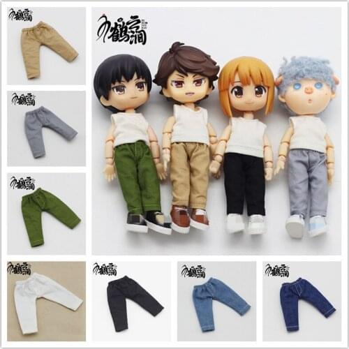 OB 11 baby clothes 12 points BJD baby clothes denim strap pants U.S. knot pig doll Jumpsuit denim pants