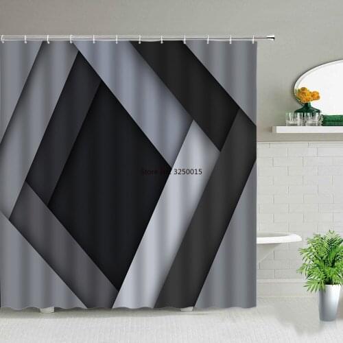 European Style Abstract Color Stripe Shower Curtain Waterproof Fabric Bath Screen Modern Landscape Bathroom Curtains With Hooks
