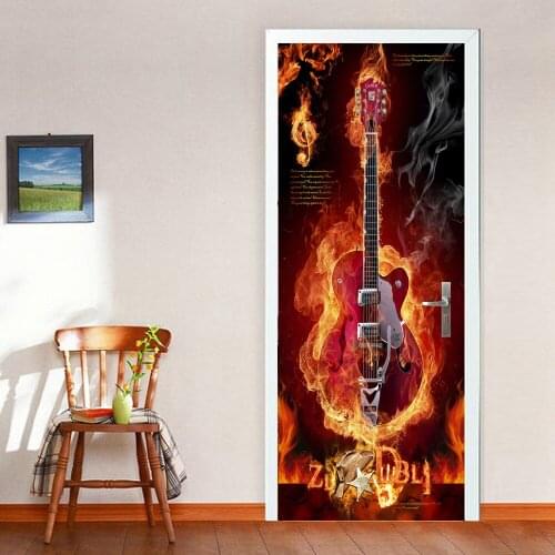 3d wallpaper wall stickersv door decoration door sticker PVC flame guitar stickers 3 d adhesive door wall stickers