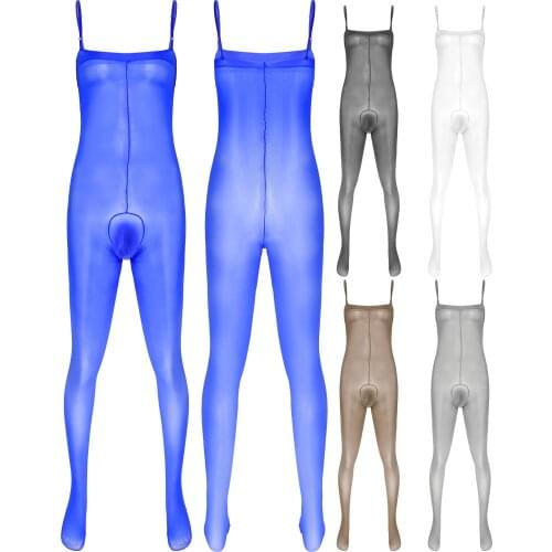 Gay Mens Lingerie Leotard Sissy Teddies Nightwear See-through Body Stocking Adjustable Spaghetti Straps Bulge Pouch Bodysuit