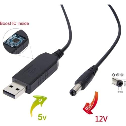 USB to DC Convert Cable 5V to 12V Voltage Step-Up Cable 5.5x2.1mm DC Male 1M New