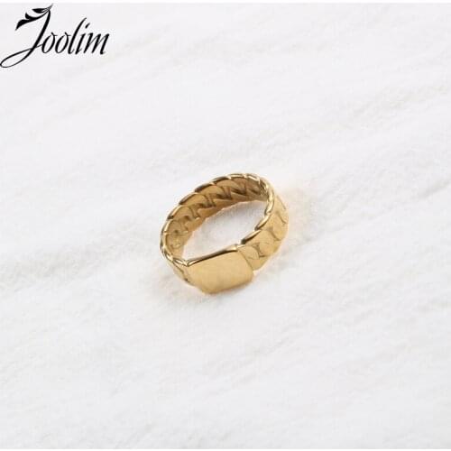 Joolim High End 18K Gold PVD Seal Of Grain Tank Chain Rings for Women Stainless Steel Jewelry Wholesale