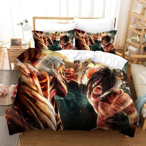 2-3Pcs Anime Duvet Cover for Adults Japanese Attack on Titan Kids Boys 3d Bedding Set King SizeQuilt Bed Cover Set Bed Linen