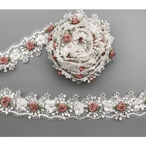 1 Yards 3D Flower Lace Ribbon Embroidered Fabric Application Trim Children Dress Cap Garment Accessories Crafts