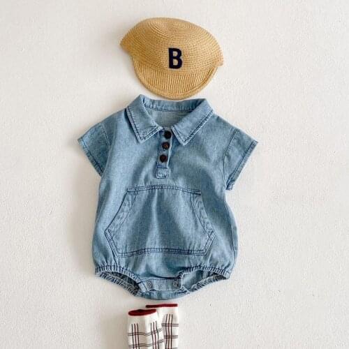 Summer Toddler Baby Denim Bodysuit Rompers for Kids Short Sleeve Clothes Newborn Cowboy Boy Girls Jumpsuits Playsuits