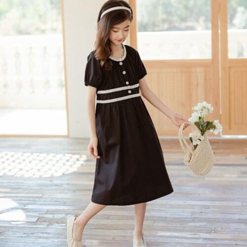 Summer 2021 Children Fashion Dress Teenage Girl Clothing Party Costume Mid Long Kids Cotton Girls Dresses Child Baby Clothes