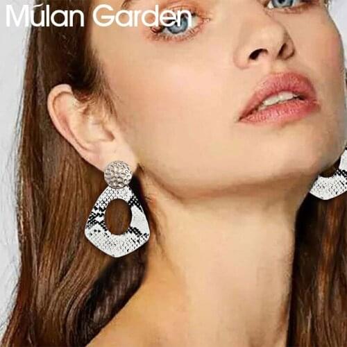 M&G Trendy Snake Skin Faux Leather Earrings for Women Girl Geometric Pendant Drop Earrings Fashion Jewelry Accessories Gift New