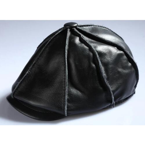 Young Middle-aged Men Leather Octagonal Painter Hat Cowhide Spring Outdoor Casual Cap Male Genuine Leather Fashion Hats H6928