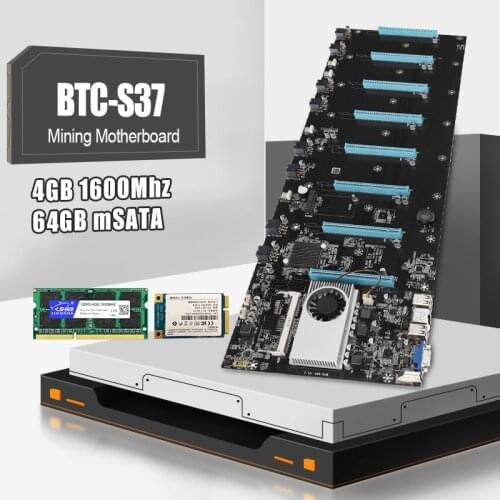 BTC-S37 Riserless Mining Motherboard Set 8 GPU Bitcoin Crypto Etherum Mining With 64GB MSATA SSD DDR3 4GB 1066/1333/1600 MHZ RAM
