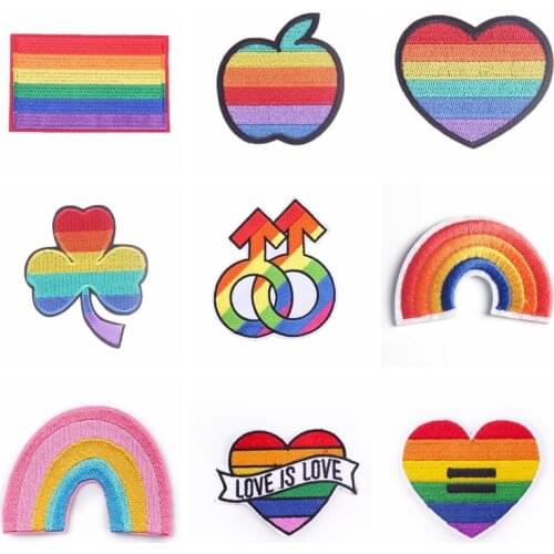 Gay Rainbow Patch On Clothes Love Is Love Iron On Embroidered Patches For Clothing Cartoon Robot Alarm Clock Patch Stripe