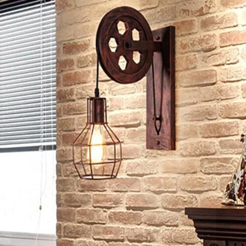Wall Lamp Corridor Lifting Pulley Indoor Lighting Living Room Home Rustic Retro Industrial Restaurant Sconce Light Cafe E27