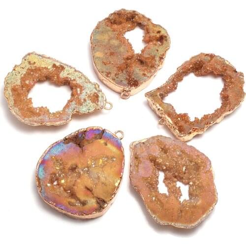 Irregular Quartz Crystal Natural Druzy Agates Pendants Charms For Handmade Jewelry Making DIY Necklace Accessories 1Pcs