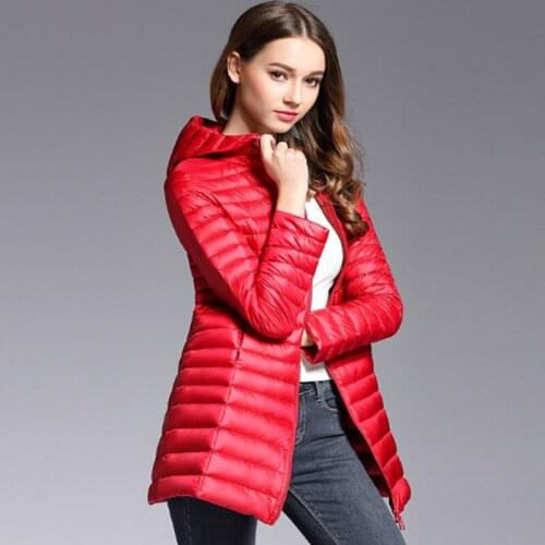 Woman Spring Padded Warm Coat Ultra Light Duck Down Jacket Long Female Overcoat Slim Solid Jackets Winter Coat Portable Parkas