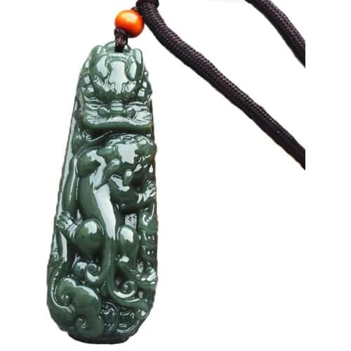 Natural Green HETIAN Nephrite Jade pendant Necklace Dragon Pixiu Pendant Stone Jewelry