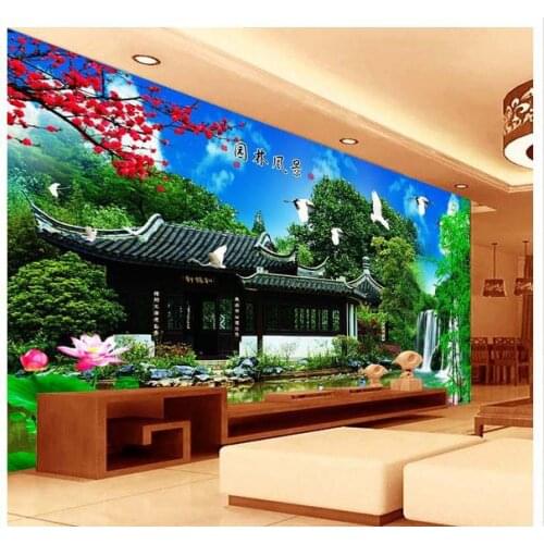 Custom photo wallpaper 3d wall mural wallpaper Idyllic landscape Chinese wind jiangnan water TV wallpaper for living room decor