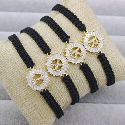 Adjustable 10pcs/lot Fashion CZ letter charm bracelet jewelry, handmade macrame bracelet, braided bracelet