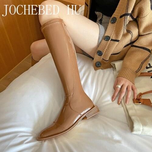 【JOCHEBED HU】Sale High Quality Knee High Boots Back Zipper Thick Heels Shoes Woman Heels 2021 Winter Party Tight High Boots33-42