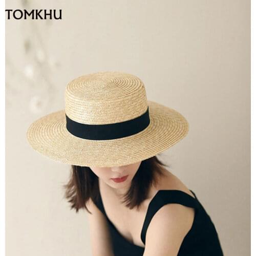 Fashion Summer Women Wide Brim Natural Straw Hat Chapeau Female Sun Hats Boater Black Panama Beach Hat Sombrero Mujer Fedora Cap