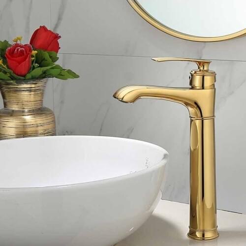 Basin Faucets Elegant Bathroom Faucet Hot and Cold Water Basin Mixer Tap Golden Finish Brass Toilet Sink Water Crane