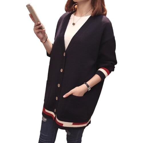 Thickened sweaters large size knitted female new foreign style wild was thin solid single-breasted loose V-neck sweater D219