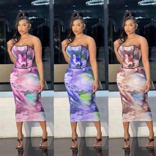 Vintage Oil Painting Print Skirts 2 Piece Outfits Sexy Off the shoulder Corset Crop Top + Long Skirts Bodycon Club Two Piece Set