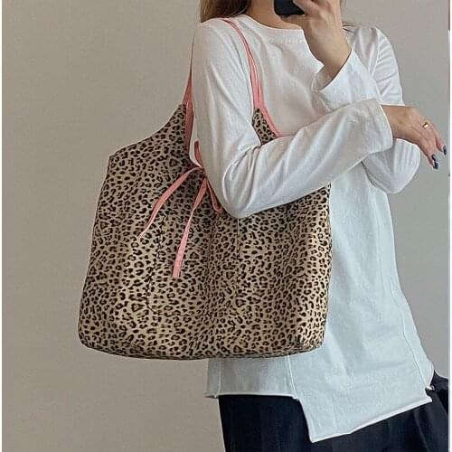 Large Capacity Female Canvas Handbags New Leopard Pattern Women Shoulder Bags Contrasting Color Ladies Travel Casual Tote