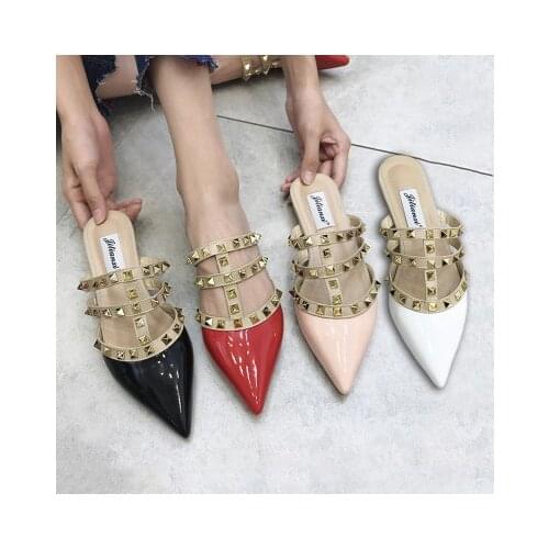 XHXMBLETDHP Ladies Ballet Flats Patent Leather Super Plus Size35-43 Wide Foot Leisure Casual Shoes Women Rivet Flats Shoes