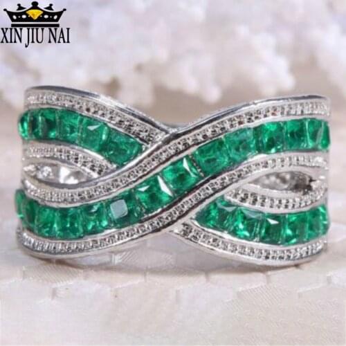 For Women Green Small Stone Rings Jewelry Wedding Engagement Gift Luxury Inlaid Stone Ring Cubic Zirconia Emerald 925silver Ring