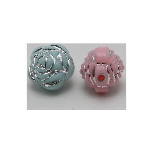 100 Mixed Color Acrylic Sparkling Silver Colour Engraving Flower Beads 12mm Jewelry