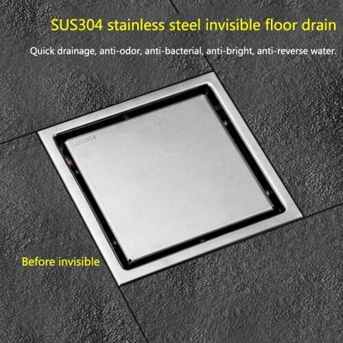 11cm/15cm Modern Stainless steel Bathroom Tile Invisible Shower Square Floor Drain Cover Hair Shower Catcher Clean Strainer