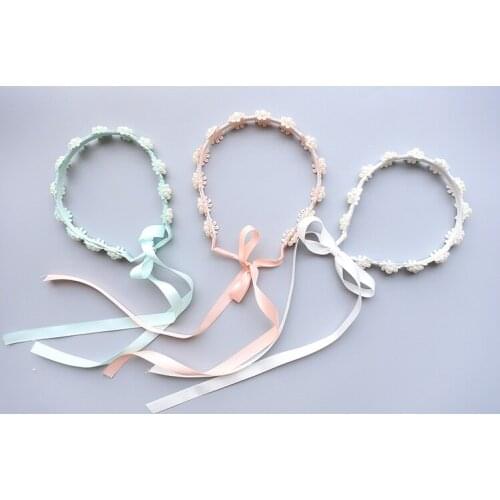 12pcs Fashion Cute Crochet Pearl Flower Hair Sticks Floral Ribbon Hairbands Princess Photography Headwear Girls Hair Accessories