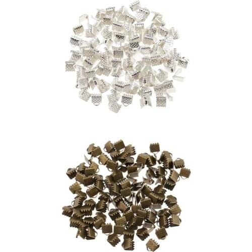 200Pcs Silver COLOR & Bronze Clamps Clasps for Flat Ribbon Cord, Necklace, Choker, Bracelets Making Findings, 6mm