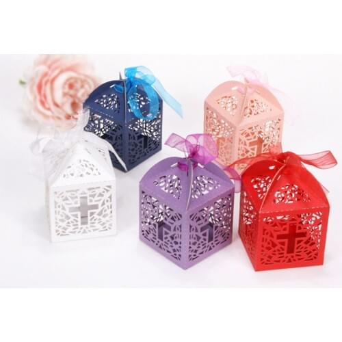 50pcs/lot Customized color Pearl Box Bap Christening & Baptism Cookie Box Packaging Accept Dropping