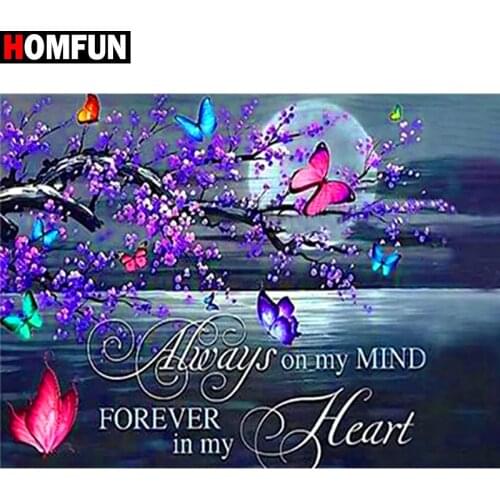 HOMFUN Full Square/Round Drill 5D DIY Diamond Painting "Butterfly love moon text" 3D Embroidery Cross Stitch 5D Home Decor Gift