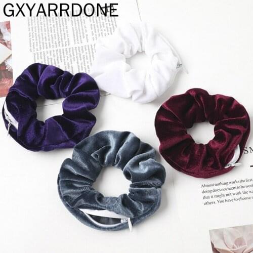 Velvet Hair Scrunchies Zipper Women Scrunchy Elastic Hair Bands Girls Velour Headwear Ponytail Holder Pleuche Hair Ties Bag
