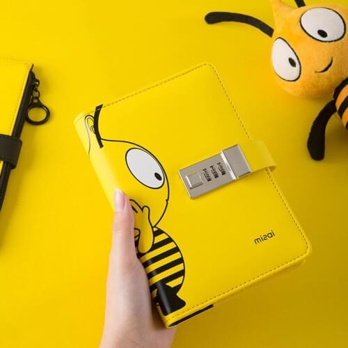 A6 Binder Notebook and Journal with Lock Spiral Notepad Cute Bee Agenda Planner Organizer Office Note Book 6 Rings Sketchbook