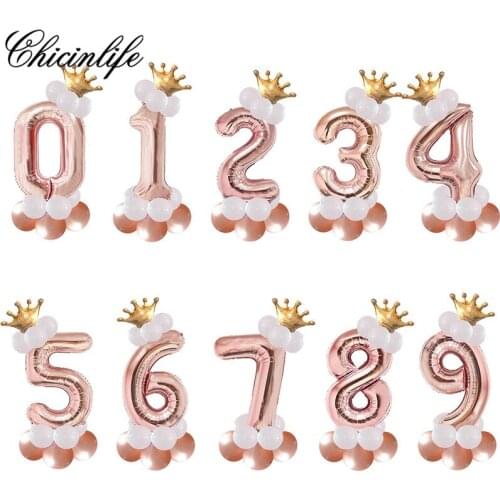 Chicinlife 14Pcs Happy Birthday Party Air Helium Rose Gold Number Figures Balloon Birthday For Kids Baby Shower Wedding Decor