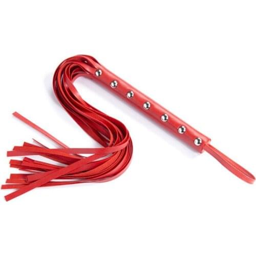 Erotic Toys Bdsm Bondage Whip Red Leather Whip Scatter Toy Flirting Leather Whip Multi-nail Handle Prop Whip Toys for Adults