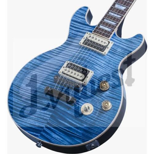Customized electric guitar double cut body shape,high grade tigerflame top,black parts, white open pole pickup,lvybest logo