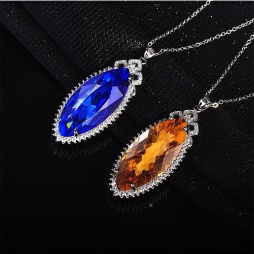 Fine Jewelry Geometric Unusual Pendant S92 5 Silvery Necklace Inlay Luxury Exaggerated Large Zircon Womens Wedding Party Choker