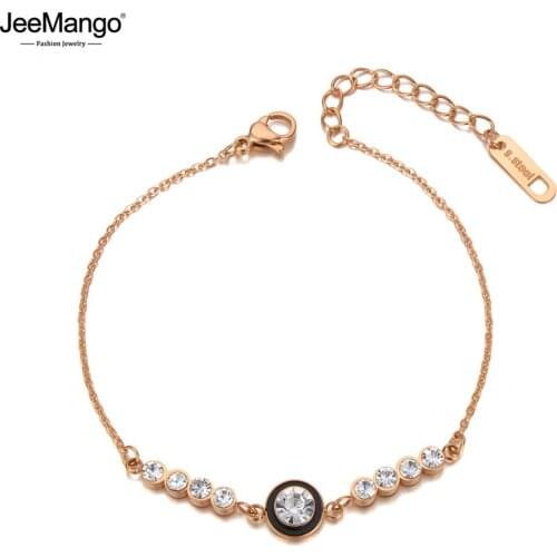JeeMango Bohemia Stainless Steel Acrylic Charm Bracelet For Women Trendy CZ Crystal Chain & Link Jewelry Женский Браслет JB20108