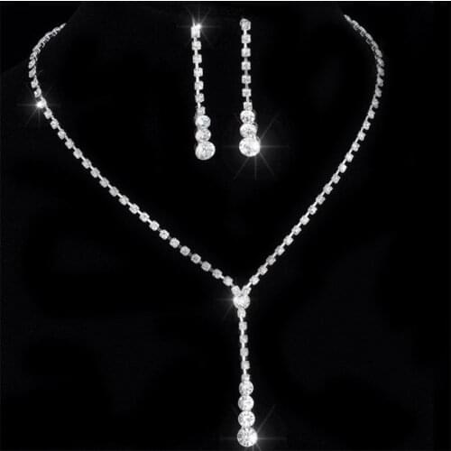 Crystal Tennis Drop Necklace Sets 14"-17" Bridal Bridesmaid wedding engagement Jewelry sets Rhinestone Necklace Earrings