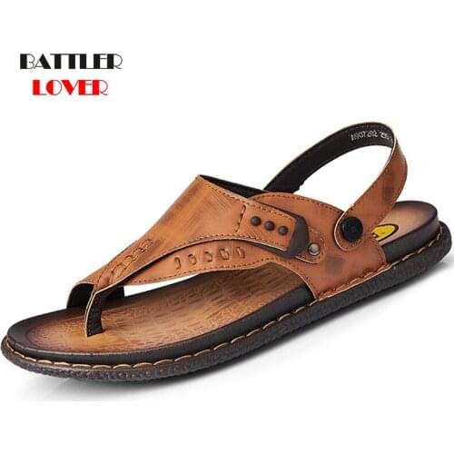 Summer Genuine Cow Leather Casual Sandals For Men 2021 Handmade Comfortable Beach Flip Flops Male Outdoor Trendy Concise Slipper