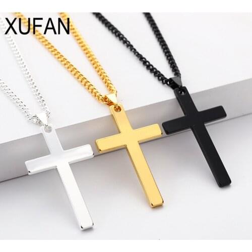 Fashion Stainless Steel Cross Gold Silver Color Necklace for Women Men Vintage Chain Crystal Pendant Long Necklaces Jewelry