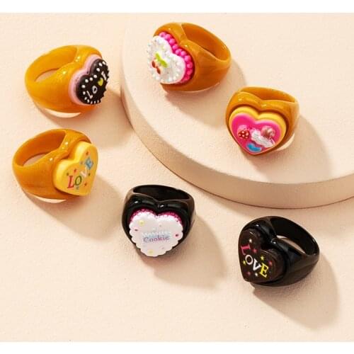 New Ins Colorful Cute Letter Acrylic Love Ring Candy Color Cartoon Funny Resin Cake Rings For Women Girls Fashion Jewelry Gifts