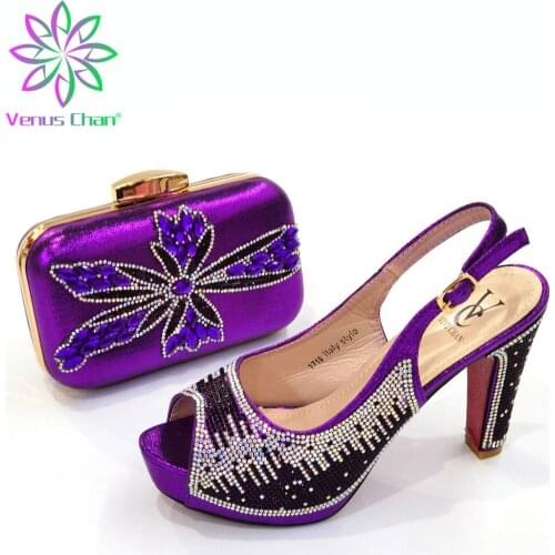 Europen-Style New Coming Italian Women Matching Shoes and Bag to Match in Purple Color High Quality Pumps for Garden Party