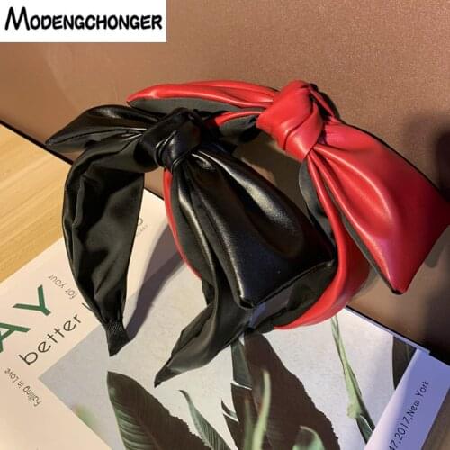 1PC New Fashion Headband For Woman Leather Big Bow Hairbands Retro Wide Non-slip Hairpins Adult Wild Headwear Hair Accessories