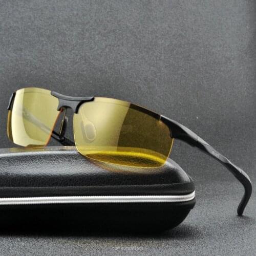 Frameless Square Night Vision Glasses for Night Driving Goggles Polarized Sunglasses Yellow Aluminum UV Sun Glassses for Men NX